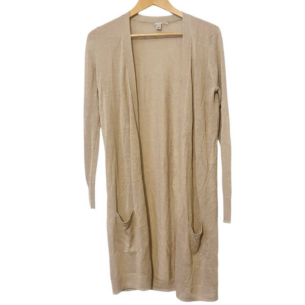 Halogen Tan Linen Blend Open Front Long Cardigan Duster‎ Sweater Size XS